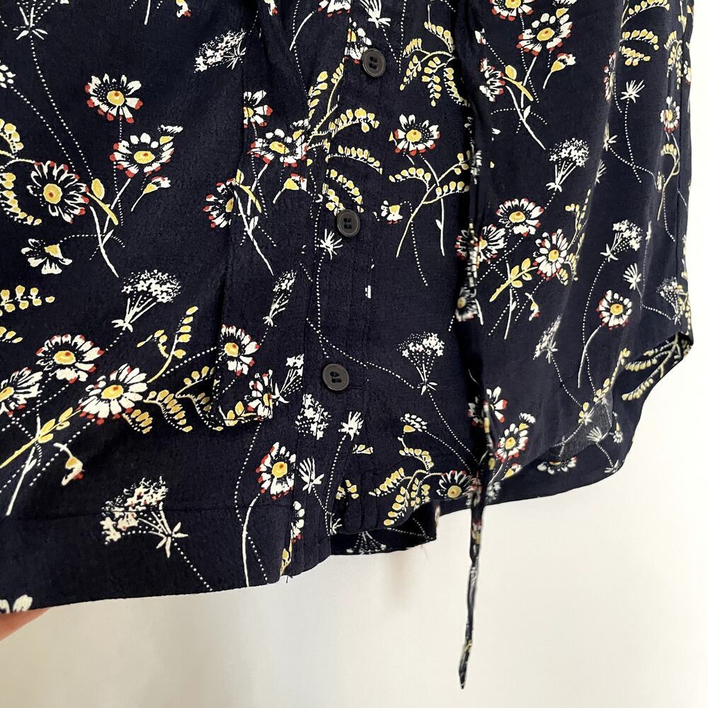 Ann Taylor LOFT navy floral miniskirt belt elastic waist women's size XS pockets - Picture 4 of 9